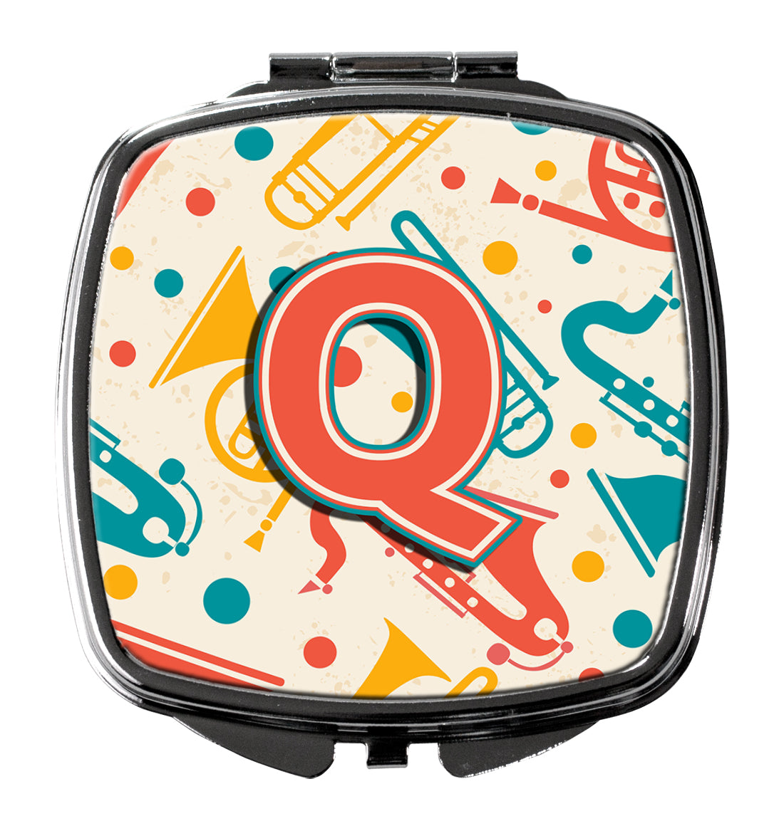Caroline's Treasures Letter Q Retro Teal Orange Musical Instruments Initial Compact Mirror – Stylish Purse Mirror with Artistic Covers CJ2001-QSCM