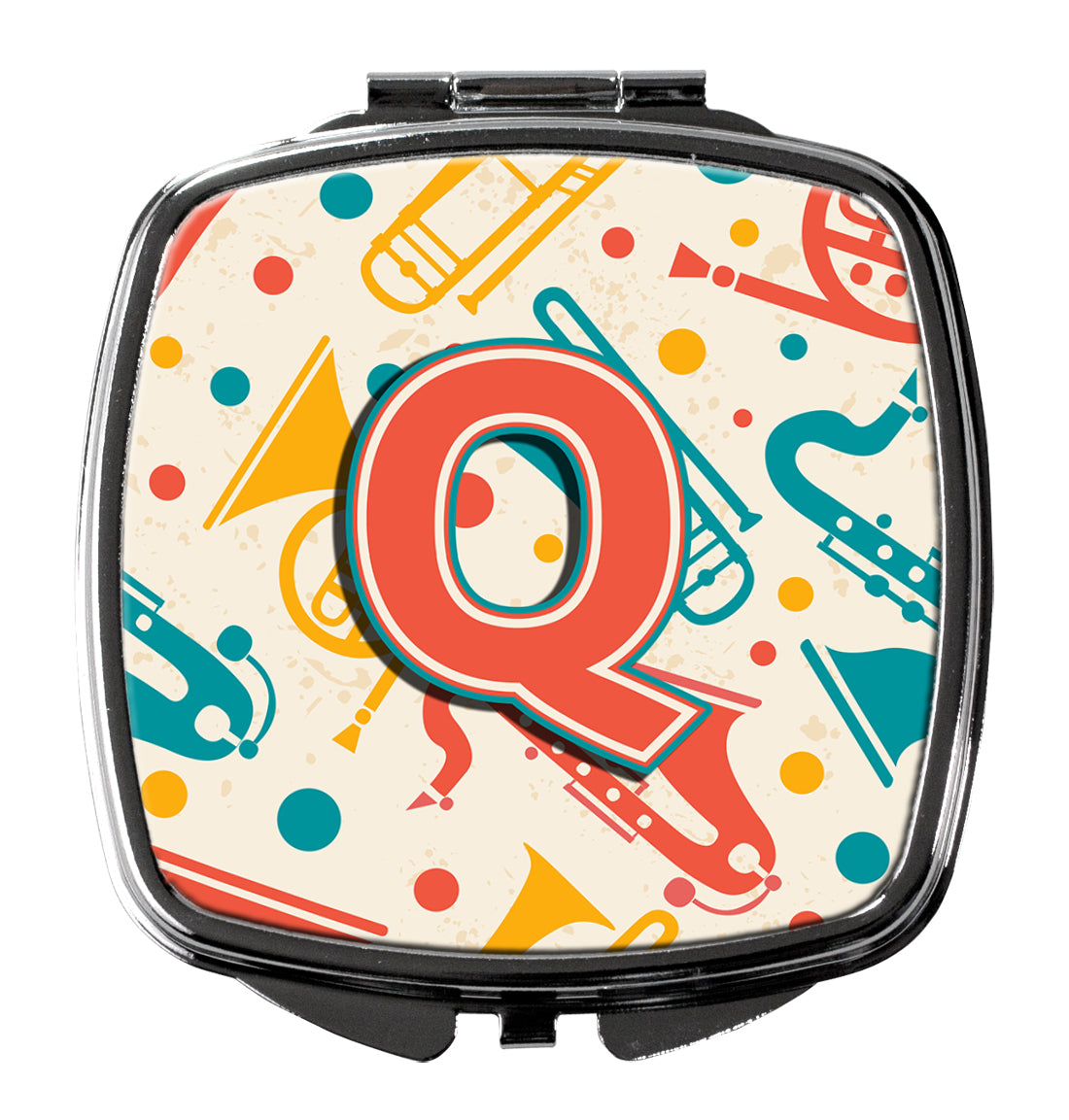 Letter Q Retro Teal Orange Musical Instruments Initial Compact Mirror CJ2001-QSCM