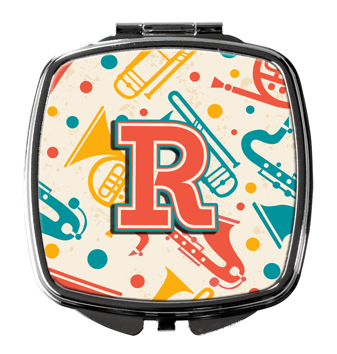 Caroline's Treasures Letter R Retro Teal Orange Musical Instruments Initial Compact Mirror – Stylish Purse Mirror with Artistic Covers CJ2001-RSCM