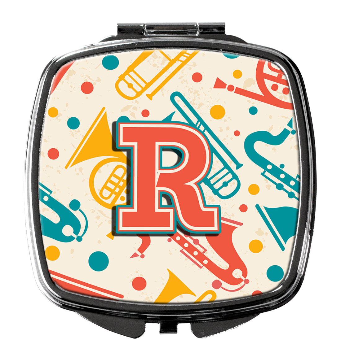Letter R Retro Teal Orange Musical Instruments Initial Compact Mirror CJ2001-RSCM