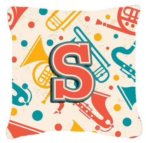 Letter S Retro Teal Orange Musical Instruments Initial Canvas Fabric Decorative Pillow by Caroline's Treasures