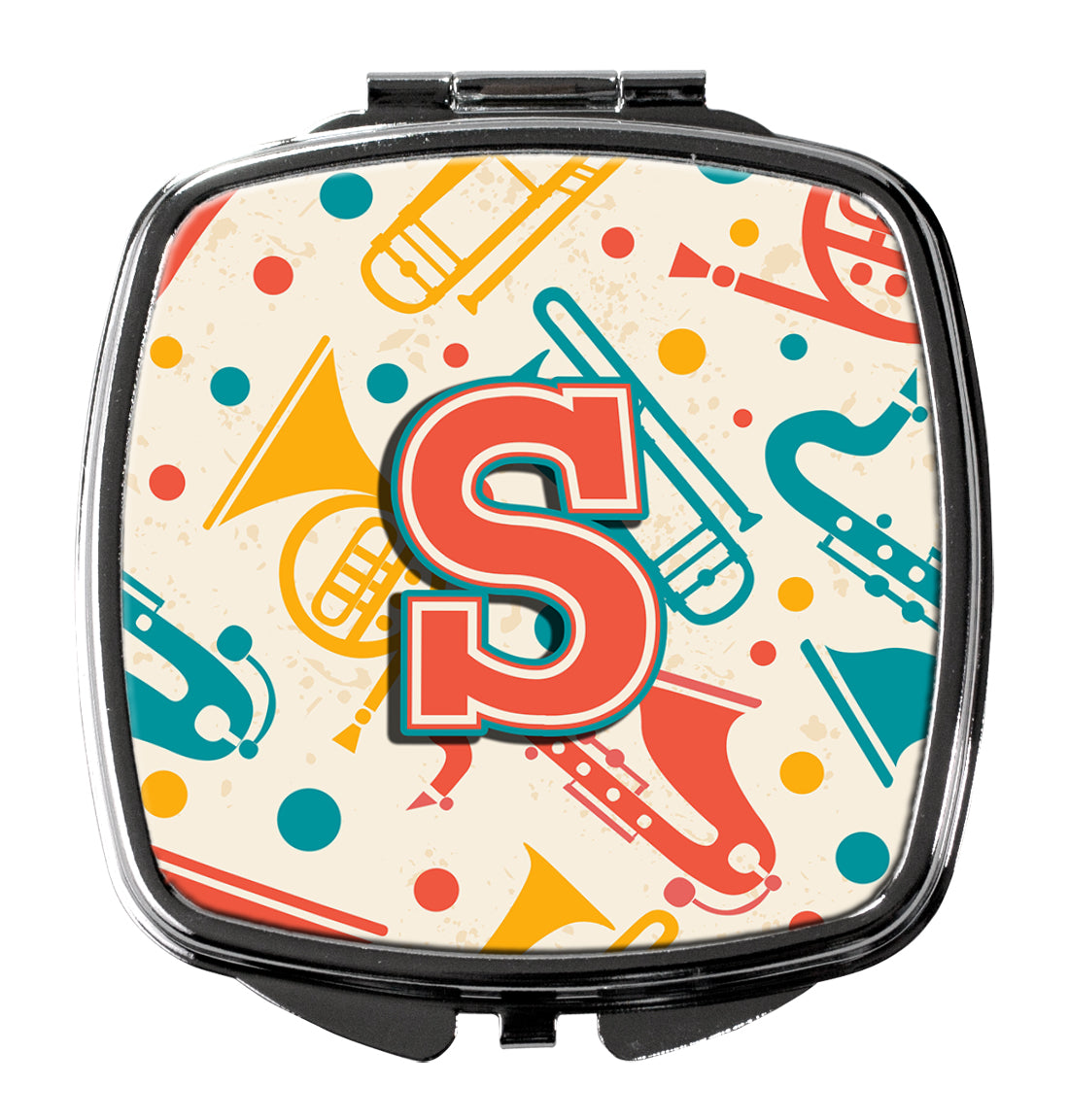 Letter S Retro Teal Orange Musical Instruments Initial Compact Mirror CJ2001-SSCM