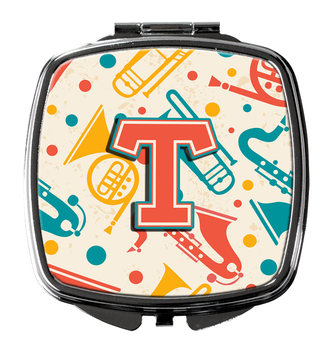 Letter T Retro Teal Orange Musical Instruments Initial Compact Mirror CJ2001-TSCM