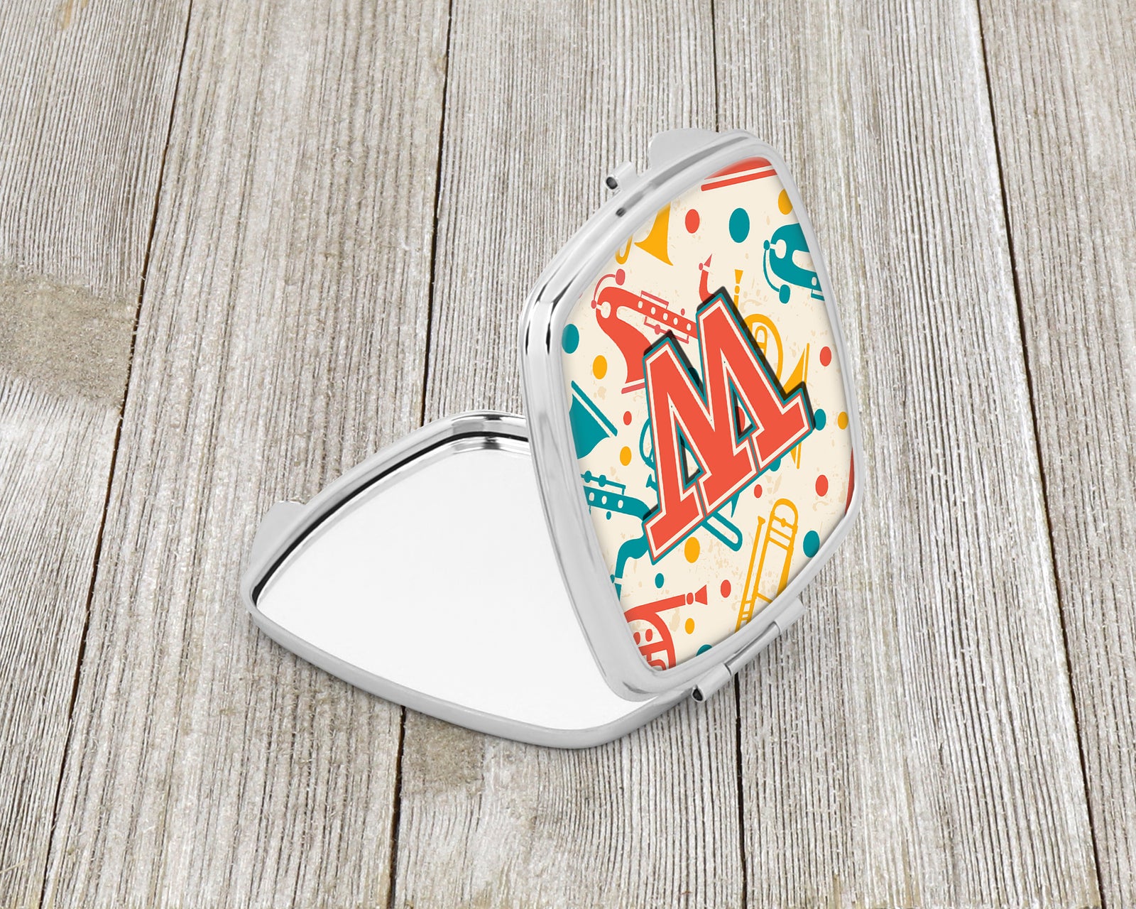 Caroline's Treasures Letter W Retro Teal Orange Musical Instruments Initial Compact Mirror – Stylish Purse Mirror with Artistic Covers CJ2001-WSCM