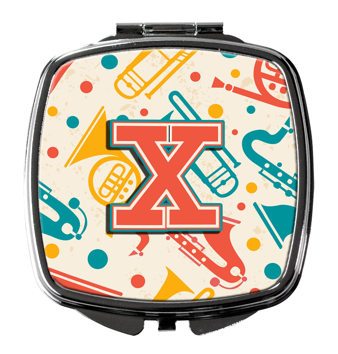 Letter X Retro Teal Orange Musical Instruments Initial Compact Mirror CJ2001-XSCM