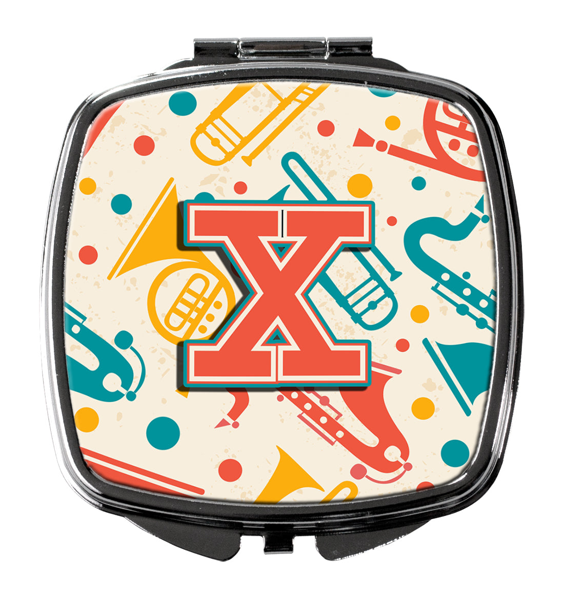 Caroline's Treasures Letter X Retro Teal Orange Musical Instruments Initial Compact Mirror – Stylish Purse Mirror with Artistic Covers CJ2001-XSCM