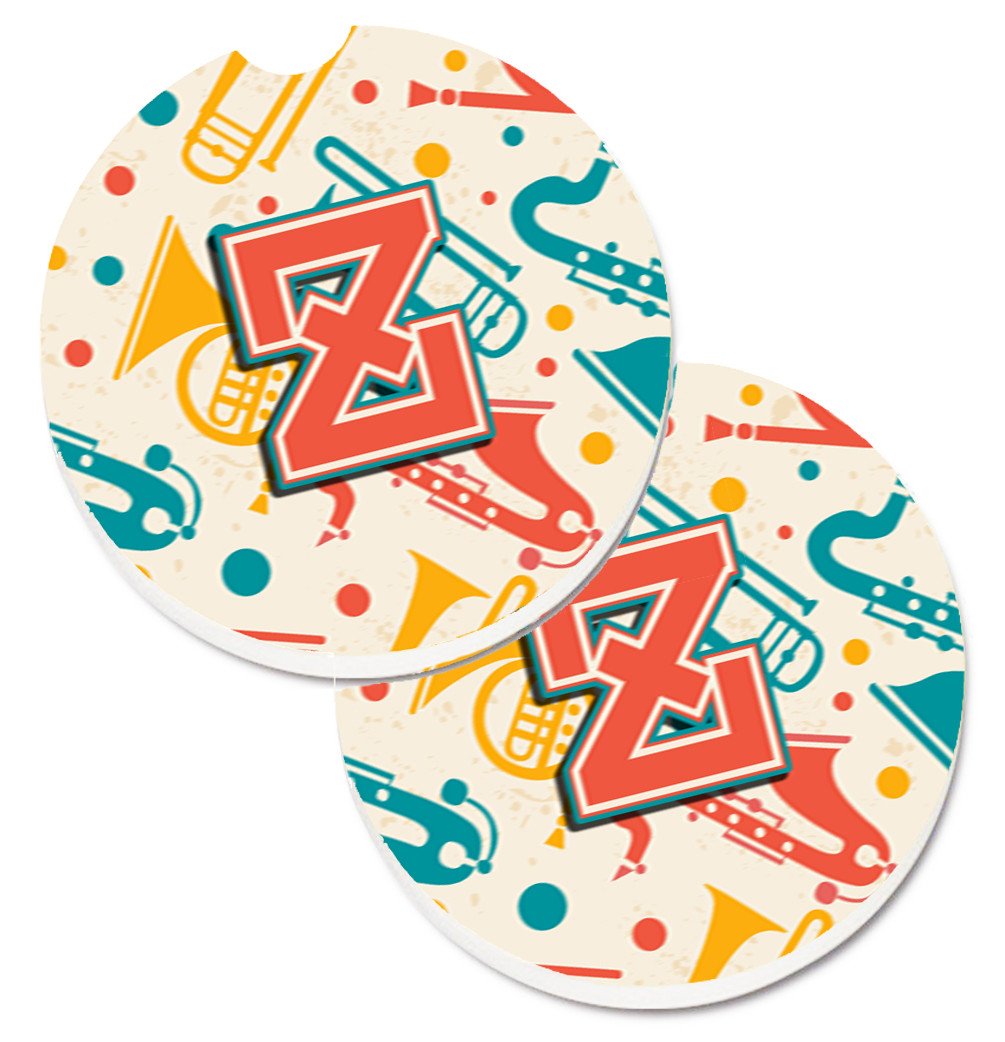 Letter Z Retro Teal Orange Musical Instruments Initial Set of 2 Cup Holder Car Coasters CJ2001-ZCARC by Caroline's Treasures