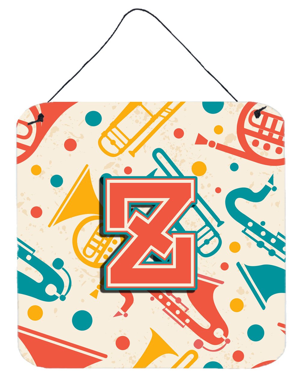 Letter Z Retro Teal Orange Musical Instruments Initial Wall or Door Hanging Prints CJ2001-ZDS66 by Caroline's Treasures