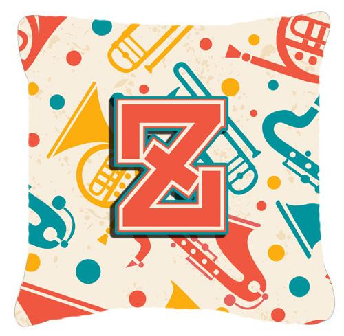 Letter Z Retro Teal Orange Musical Instruments Initial Canvas Fabric Decorative Pillow by Caroline&#39;s Treasures