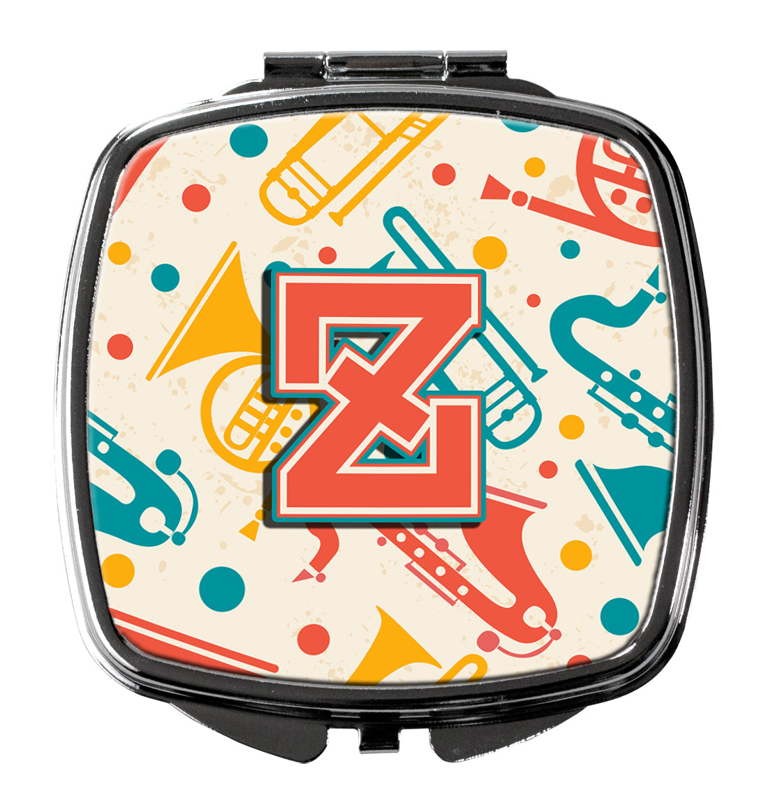 Letter Z Retro Teal Orange Musical Instruments Initial Compact Mirror CJ2001-ZSCM  the-store.com.