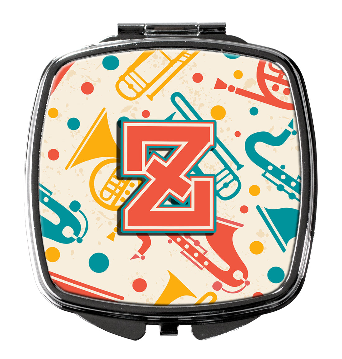Caroline's Treasures Letter Z Retro Teal Orange Musical Instruments Initial Compact Mirror – Stylish Purse Mirror with Artistic Covers CJ2001-ZSCM