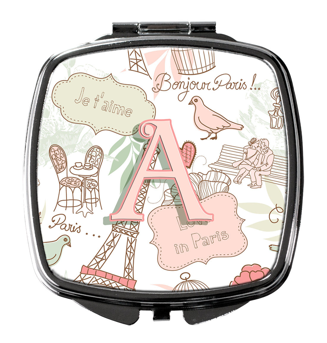 Caroline's Treasures Letter A Love in Paris Pink Compact Mirror – Stylish Purse Mirror with Artistic Covers CJ2002-ASCM
