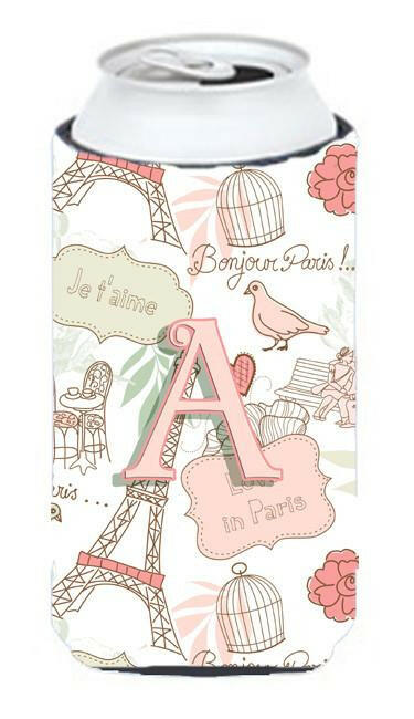 Letter A Love in Paris Pink Tall Boy Beverage Insulator Hugger CJ2002-ATBC by Caroline&#39;s Treasures