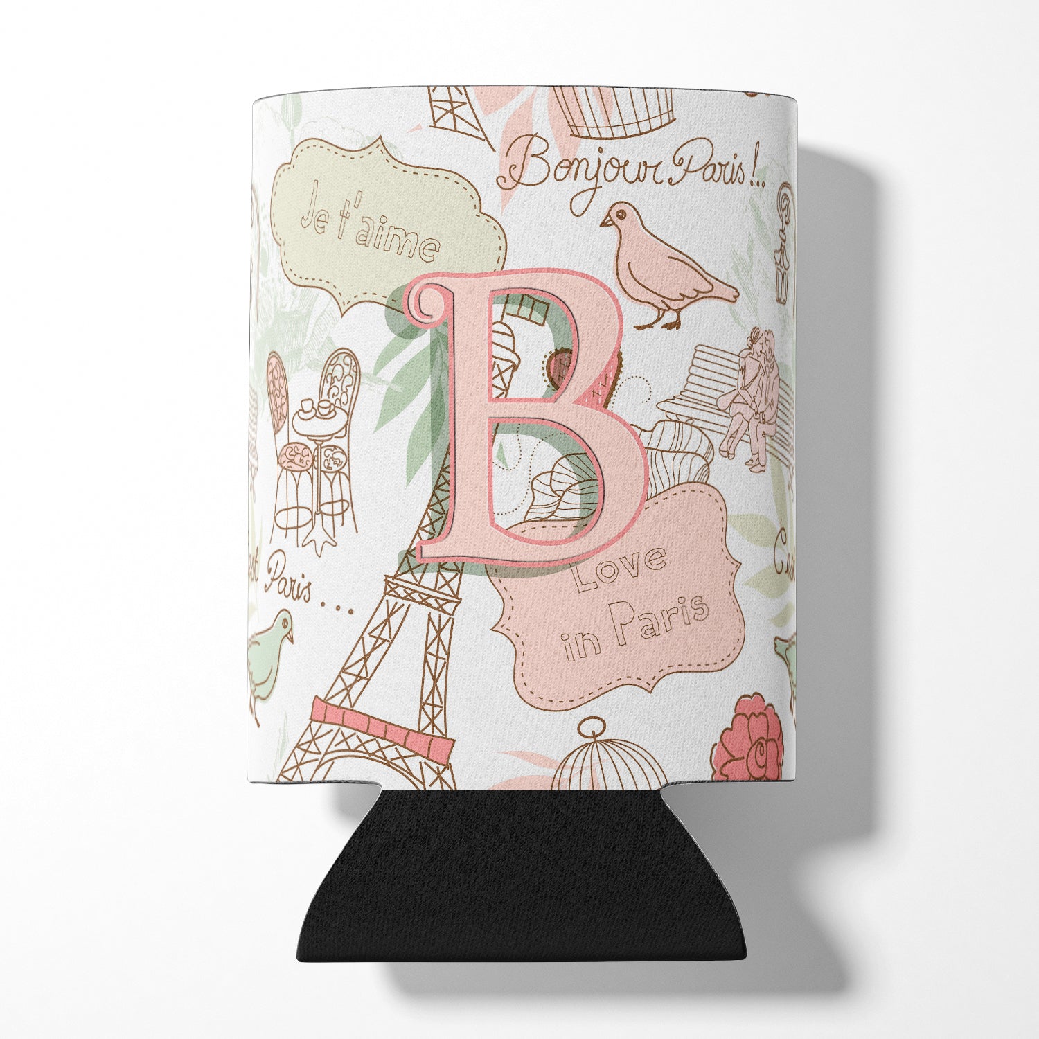 Letter B Love in Paris Pink Can or Bottle Hugger CJ2002-BCC
