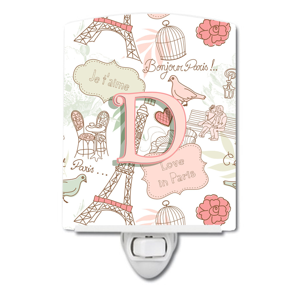 Letter D Love in Paris Pink Ceramic Night Light CJ2002-DCNL - the-store.com