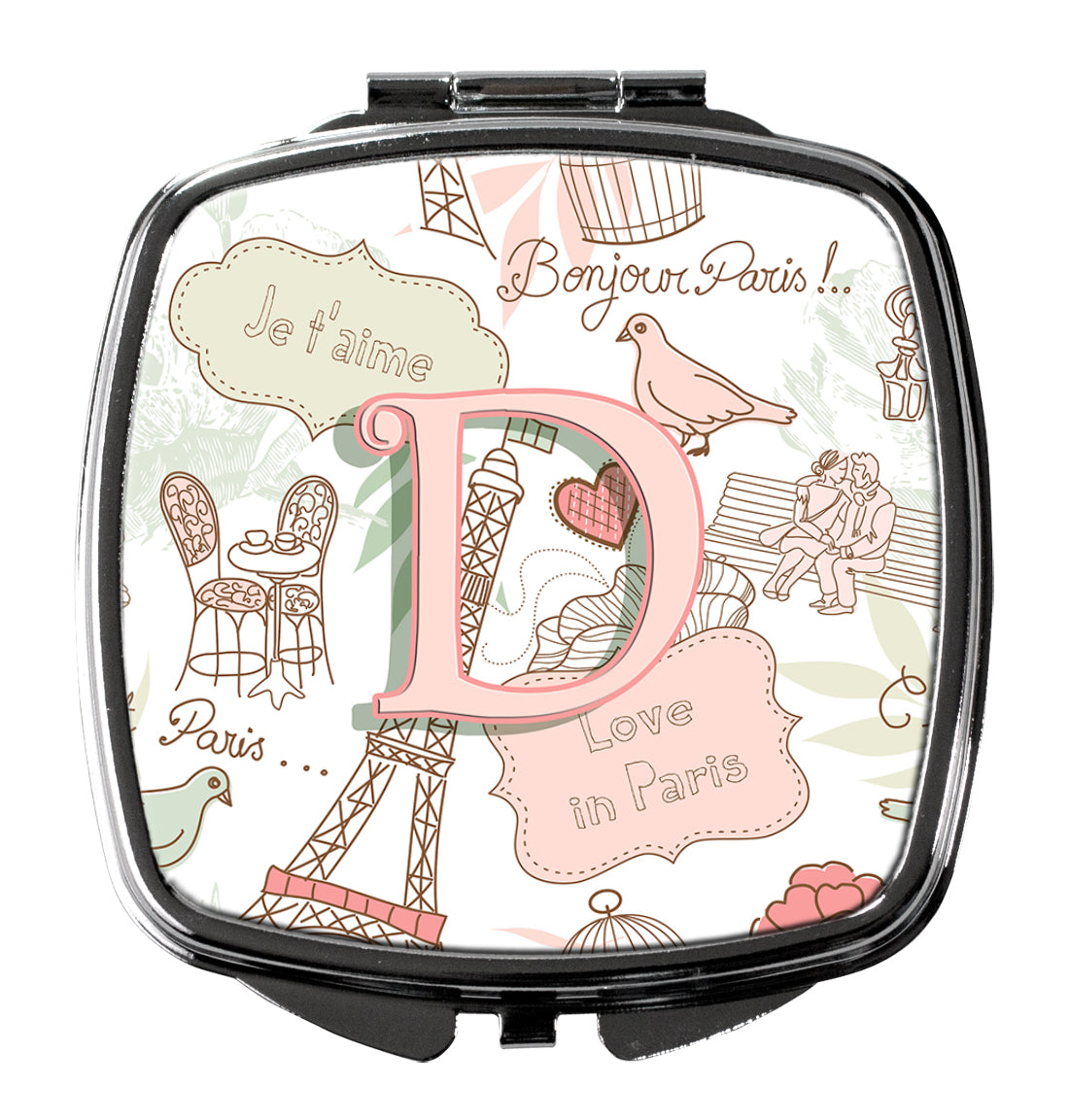 Letter D Love in Paris Pink Compact Mirror CJ2002-DSCM