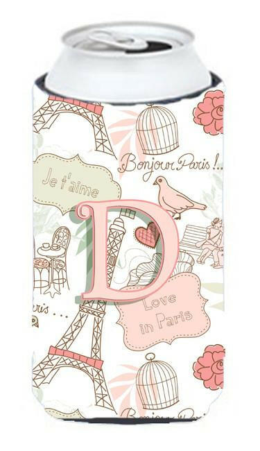 Letter D Love in Paris Pink Tall Boy Beverage Insulator Hugger CJ2002-DTBC by Caroline&#39;s Treasures