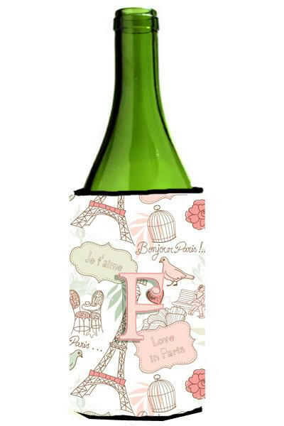 Letter F Love in Paris Pink Wine Bottle Beverage Insulator Hugger CJ2002-FLITERK by Caroline&#39;s Treasures