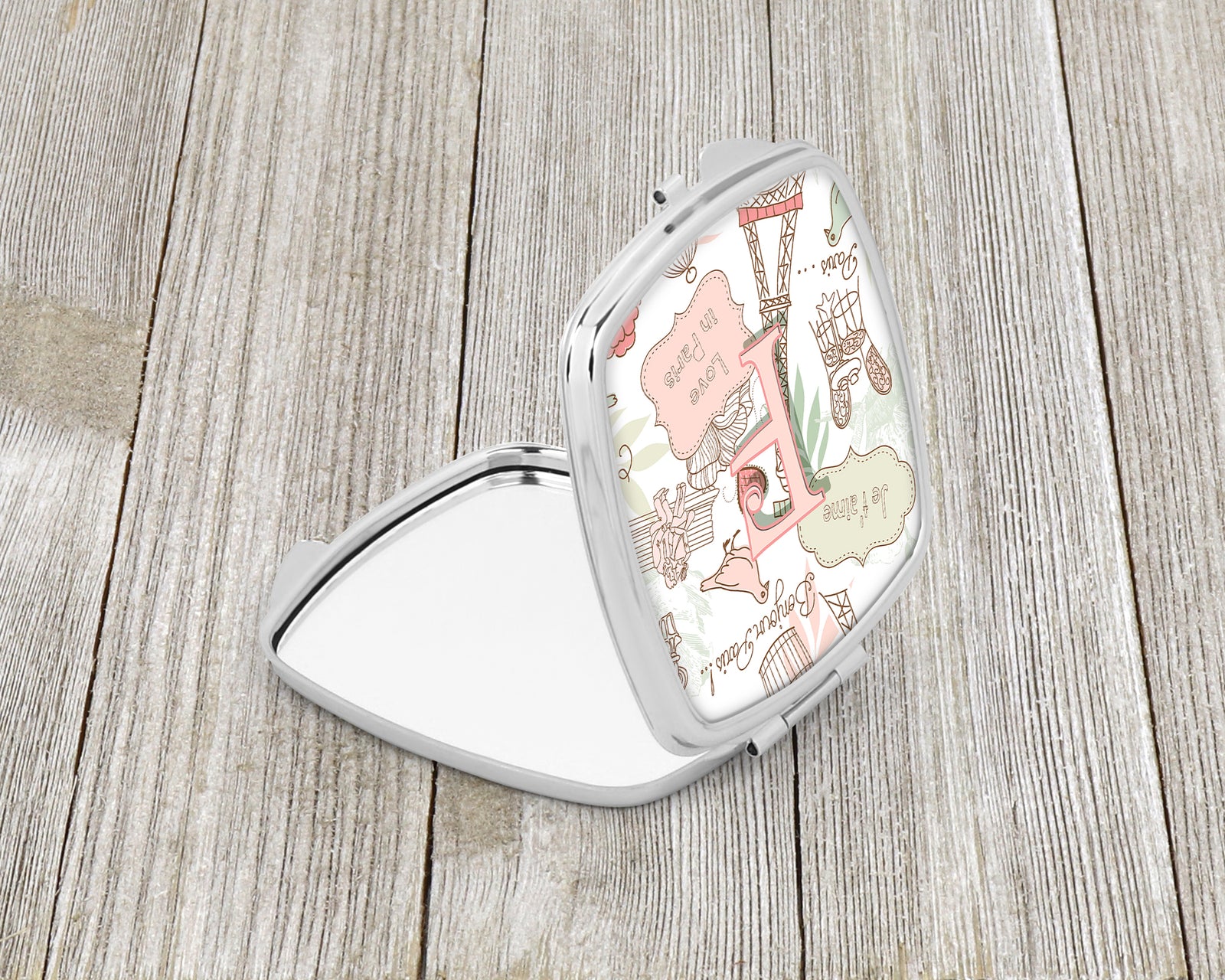 Caroline's Treasures Letter F Love in Paris Pink Compact Mirror – Stylish Purse Mirror with Artistic Covers CJ2002-FSCM