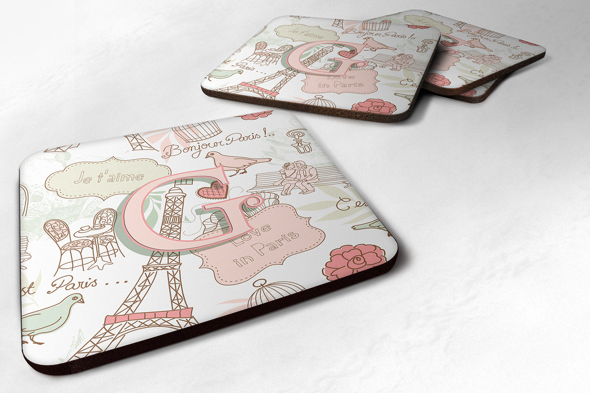 Set of 4 Letter G Love in Paris Pink Foam Coasters CJ2002-GFC - the-store.com