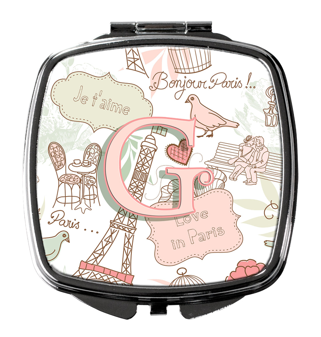 Caroline's Treasures Letter G Love in Paris Pink Compact Mirror – Stylish Purse Mirror with Artistic Covers CJ2002-GSCM