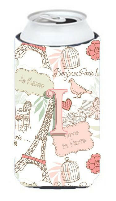 Letter I Love in Paris Pink Tall Boy Beverage Insulator Hugger CJ2002-ITBC by Caroline&#39;s Treasures