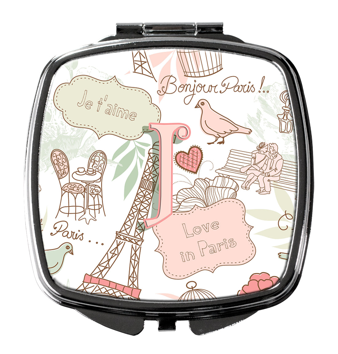 Caroline's Treasures Letter J Love in Paris Pink Compact Mirror – Stylish Purse Mirror with Artistic Covers CJ2002-JSCM
