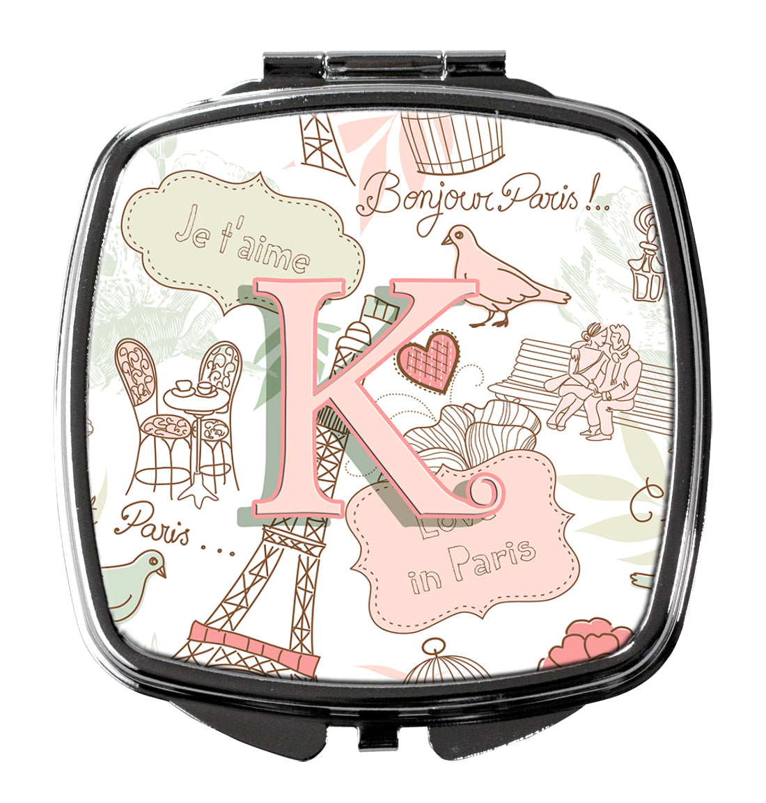 Caroline's Treasures Letter K Love in Paris Pink Compact Mirror – Stylish Purse Mirror with Artistic Covers CJ2002-KSCM