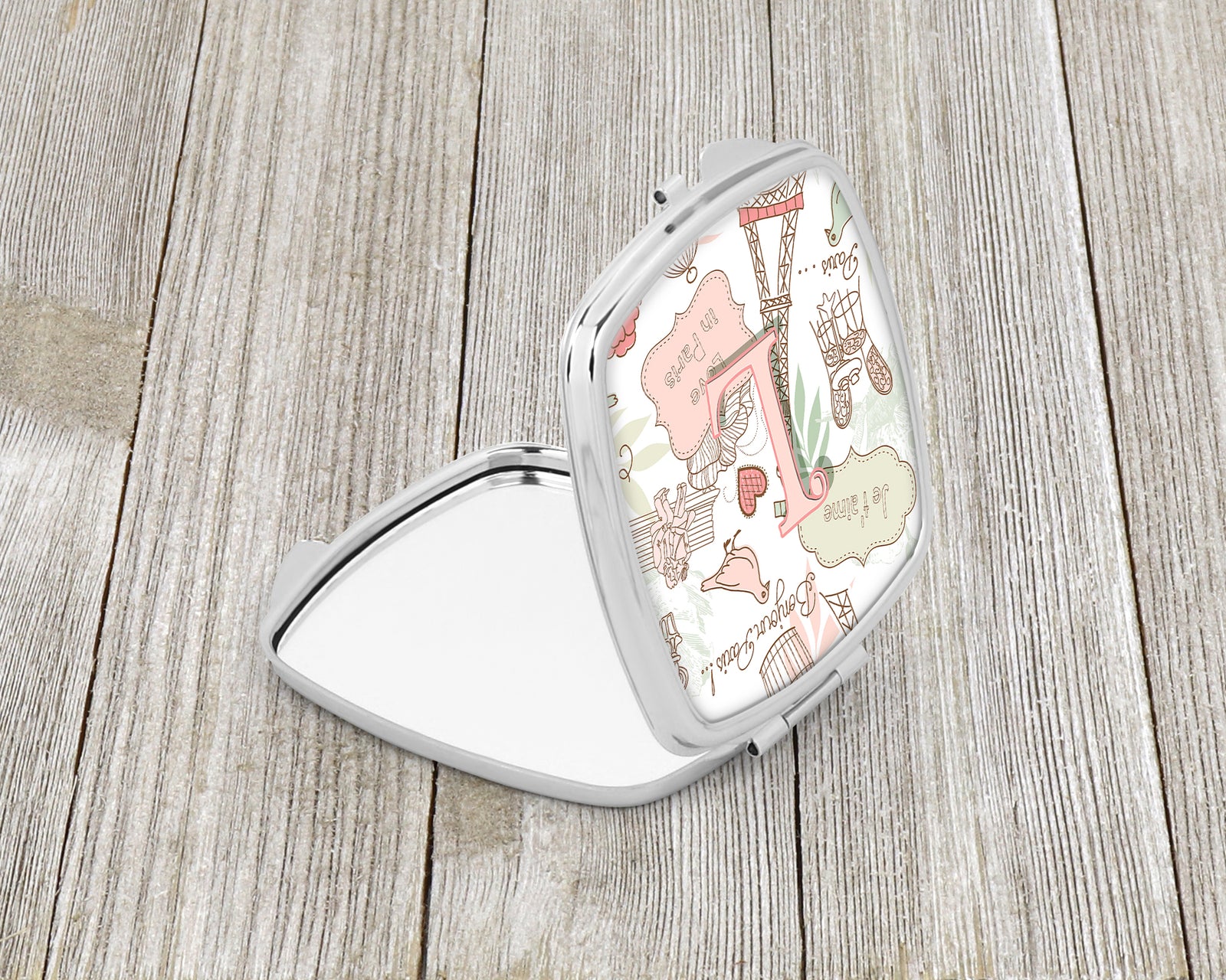 Caroline's Treasures Letter L Love in Paris Pink Compact Mirror – Stylish Purse Mirror with Artistic Covers CJ2002-LSCM