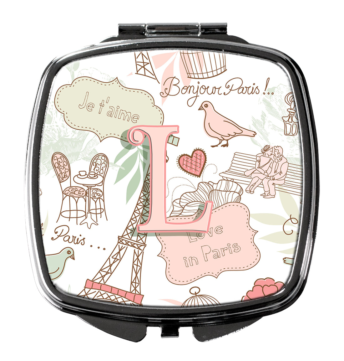 Caroline's Treasures Letter L Love in Paris Pink Compact Mirror – Stylish Purse Mirror with Artistic Covers CJ2002-LSCM