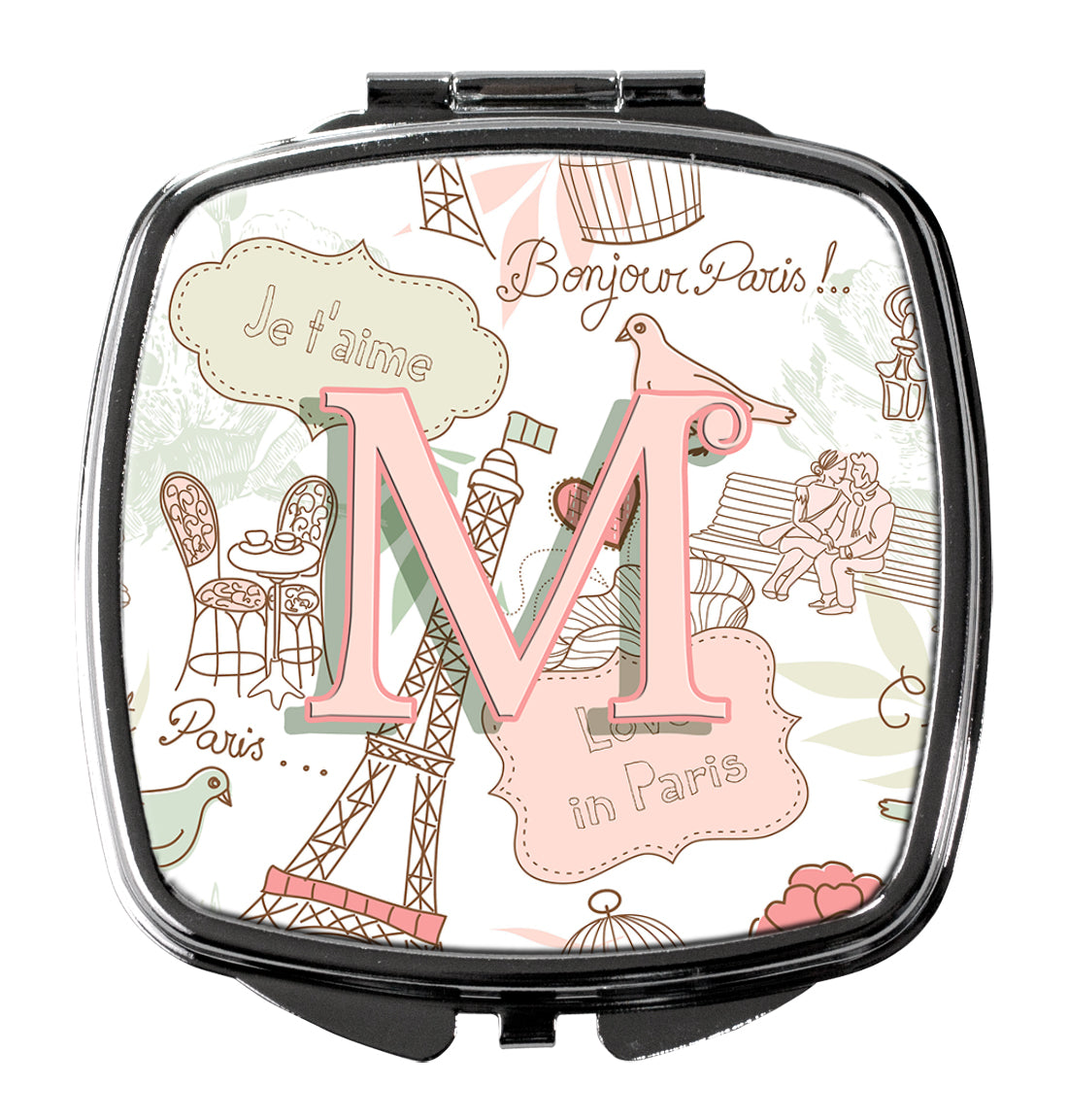 Caroline's Treasures Letter M Love in Paris Pink Compact Mirror – Stylish Purse Mirror with Artistic Covers CJ2002-MSCM