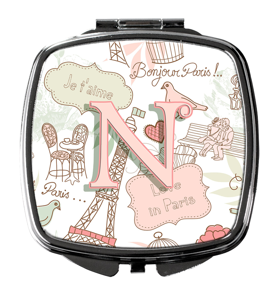 Caroline's Treasures Letter N Love in Paris Pink Compact Mirror – Stylish Purse Mirror with Artistic Covers CJ2002-NSCM