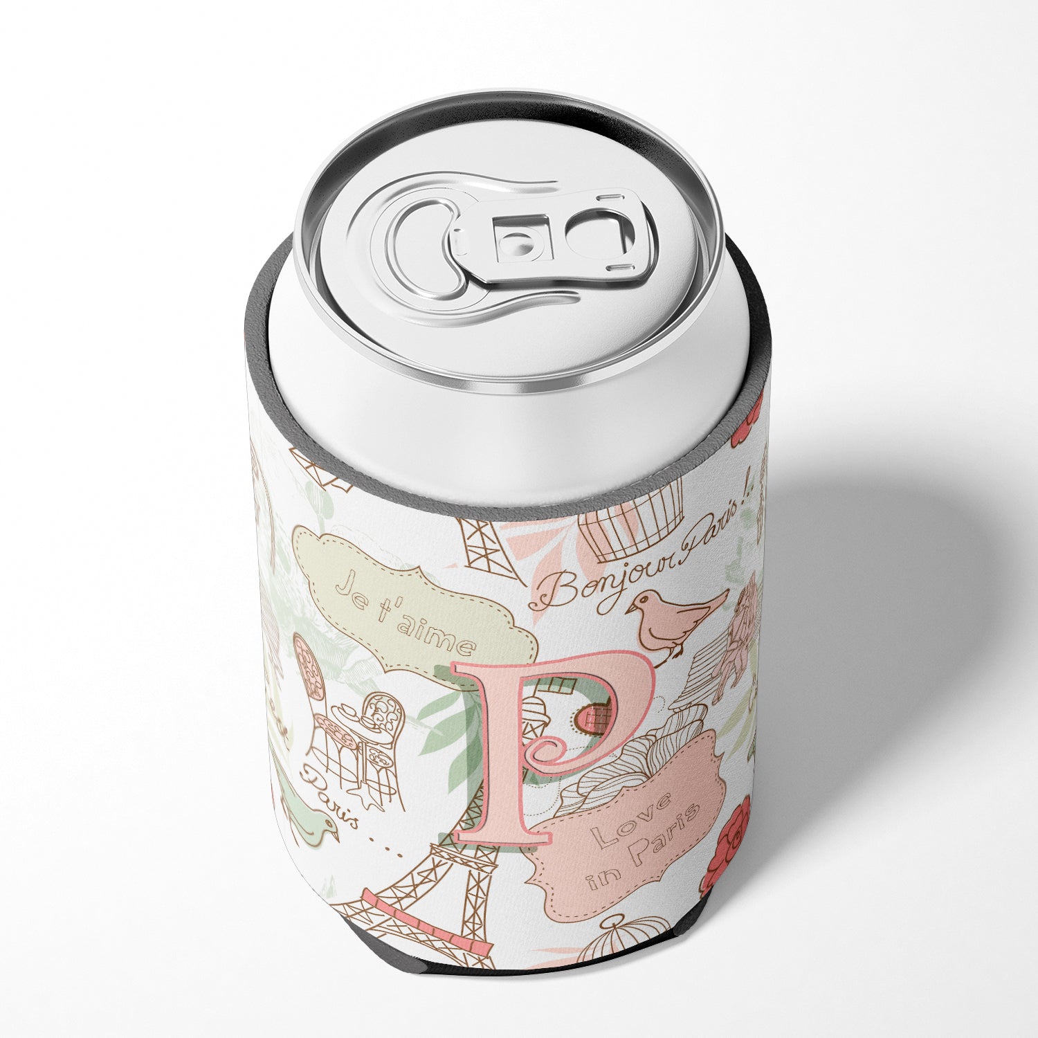 Letter P Love in Paris Pink Can or Bottle Hugger CJ2002-PCC.