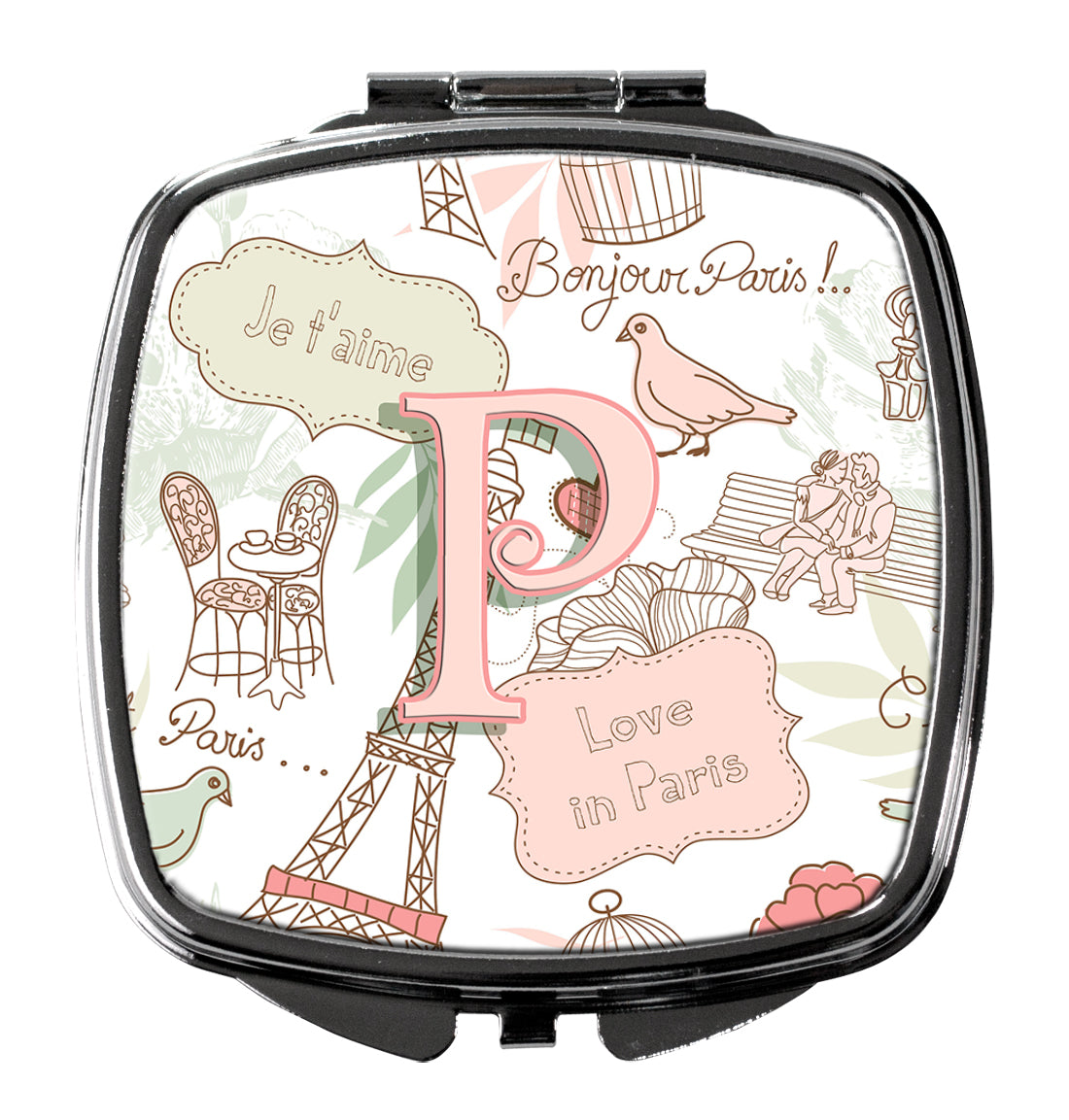 Caroline's Treasures Letter P Love in Paris Pink Compact Mirror – Stylish Purse Mirror with Artistic Covers CJ2002-PSCM