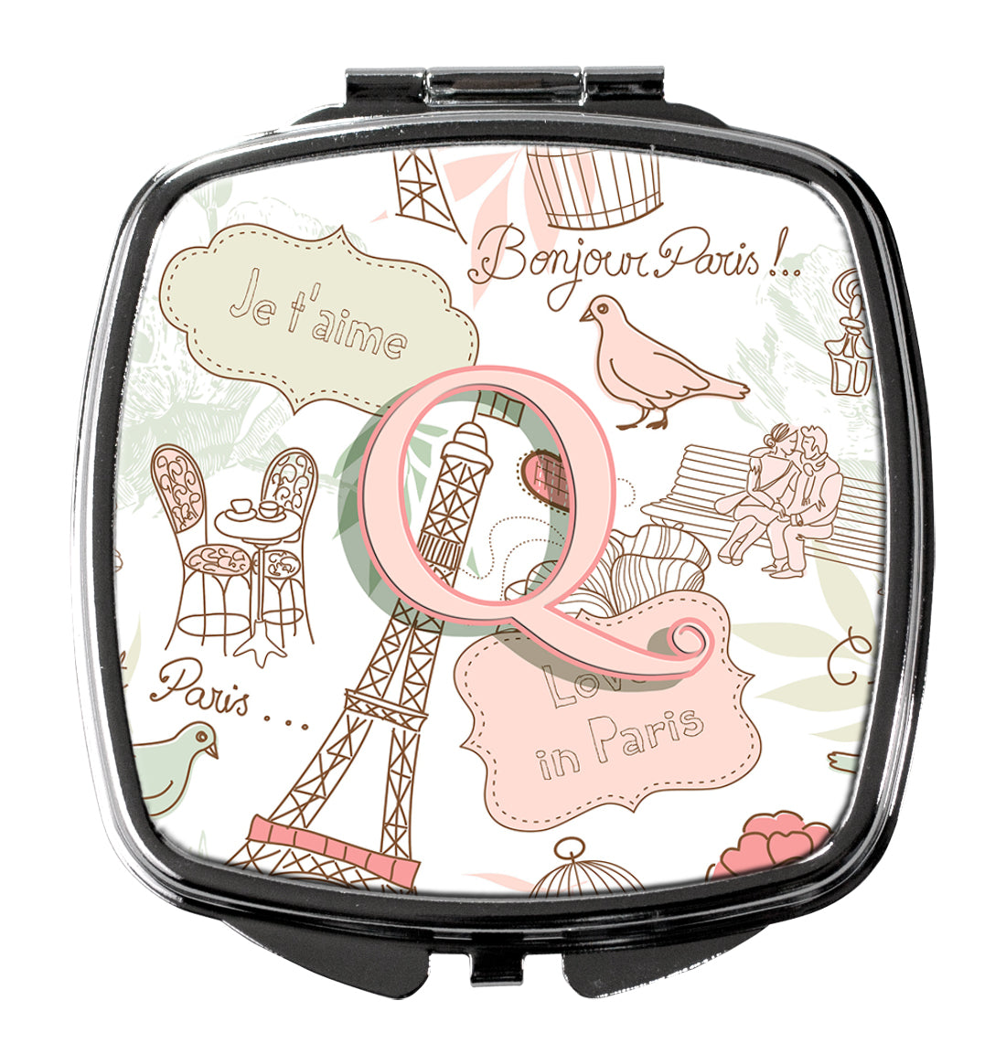 Caroline's Treasures Letter Q Love in Paris Pink Compact Mirror – Stylish Purse Mirror with Artistic Covers CJ2002-QSCM