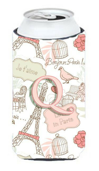Letter Q Love in Paris Pink Tall Boy Beverage Insulator Hugger CJ2002-QTBC by Caroline&#39;s Treasures