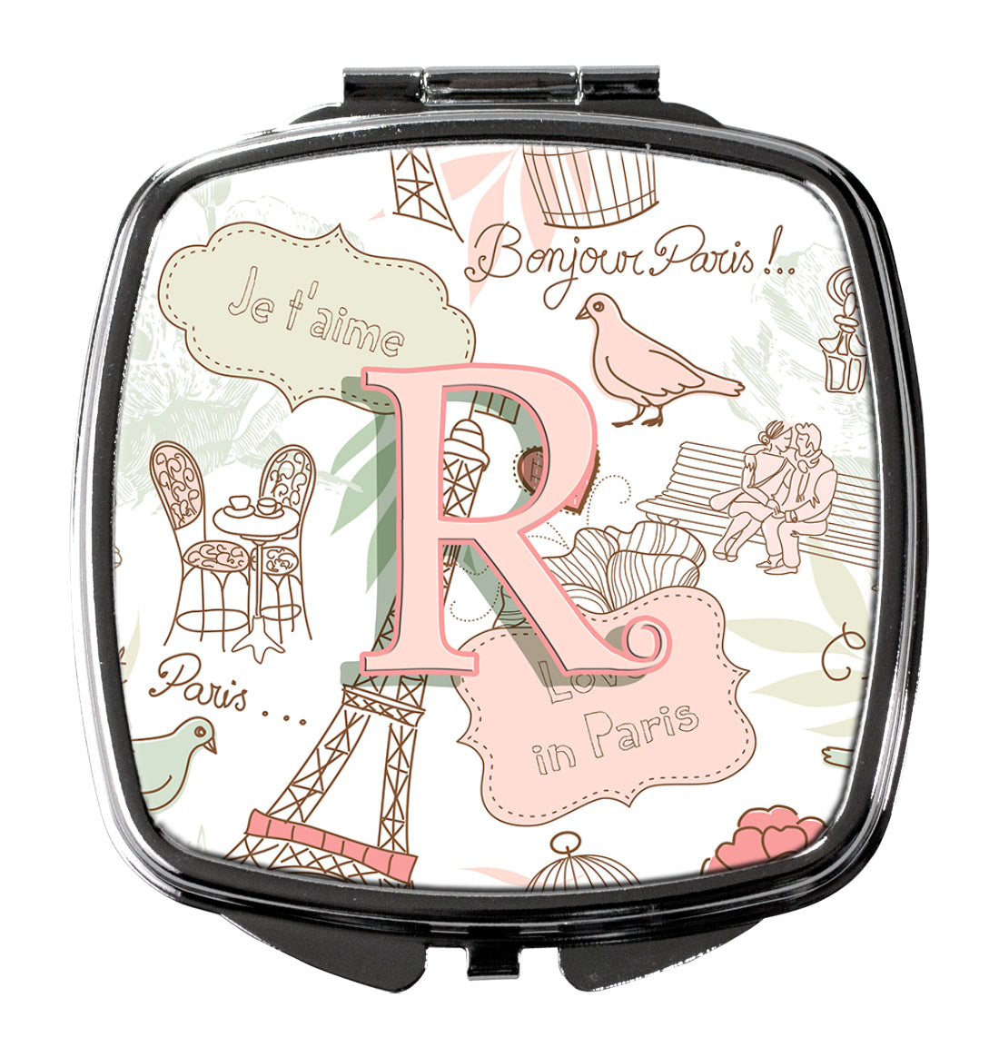 Caroline's Treasures Letter R Love in Paris Pink Compact Mirror – Stylish Purse Mirror with Artistic Covers CJ2002-RSCM