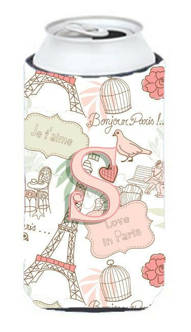 Letter S Love in Paris Pink Tall Boy Beverage Insulator Hugger CJ2002-STBC by Caroline&#39;s Treasures