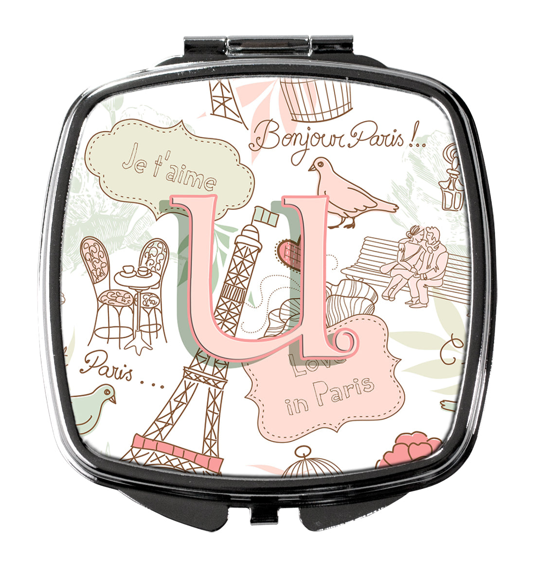 Caroline's Treasures Letter U Love in Paris Pink Compact Mirror – Stylish Purse Mirror with Artistic Covers CJ2002-USCM
