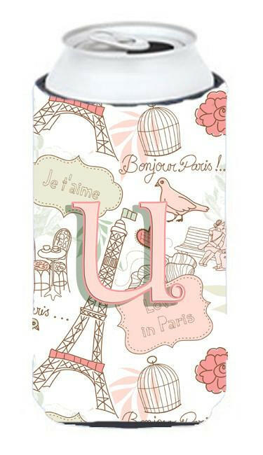 Letter U Love in Paris Pink Tall Boy Beverage Insulator Hugger CJ2002-UTBC by Caroline&#39;s Treasures
