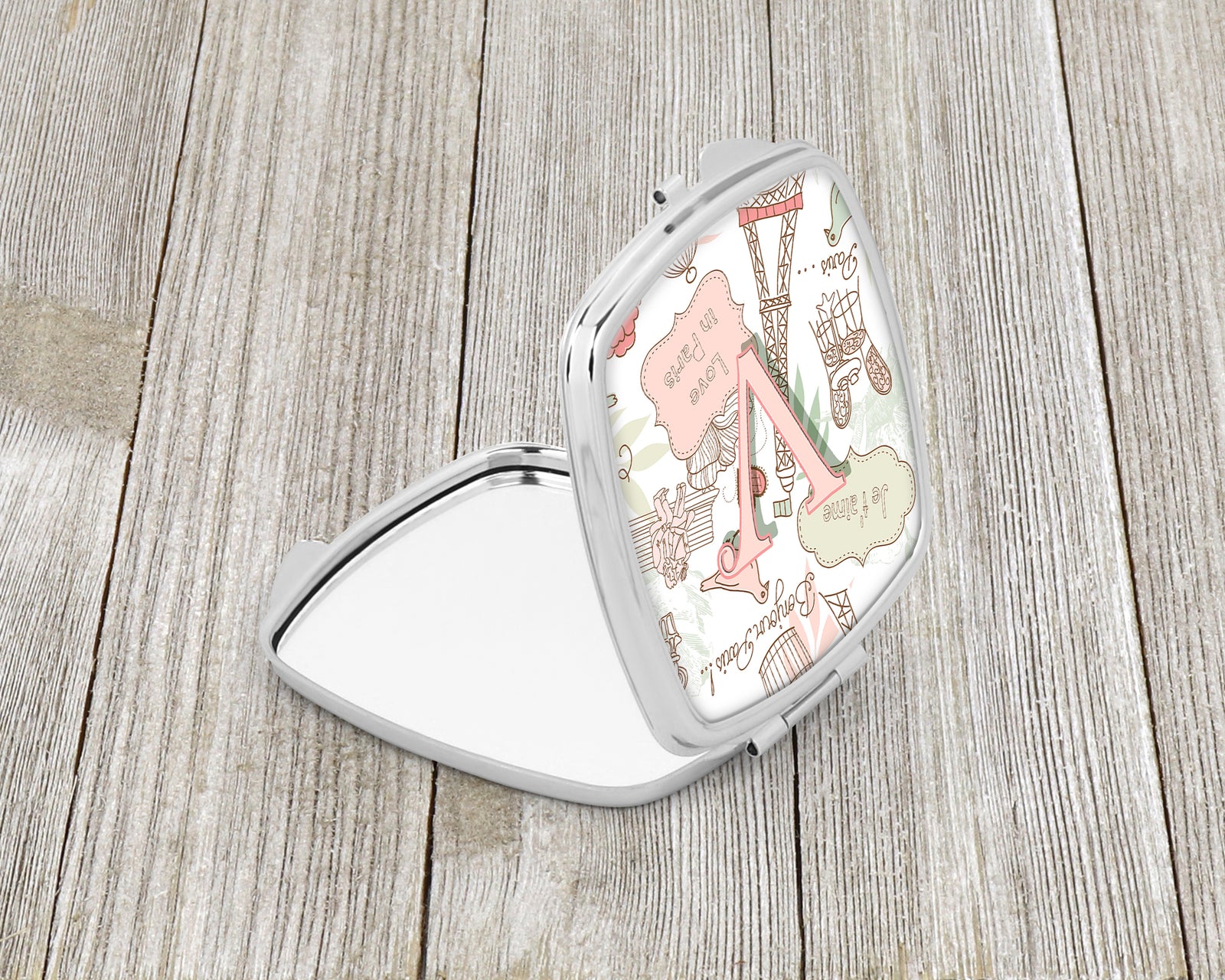 Caroline's Treasures Letter V Love in Paris Pink Compact Mirror – Stylish Purse Mirror with Artistic Covers CJ2002-VSCM