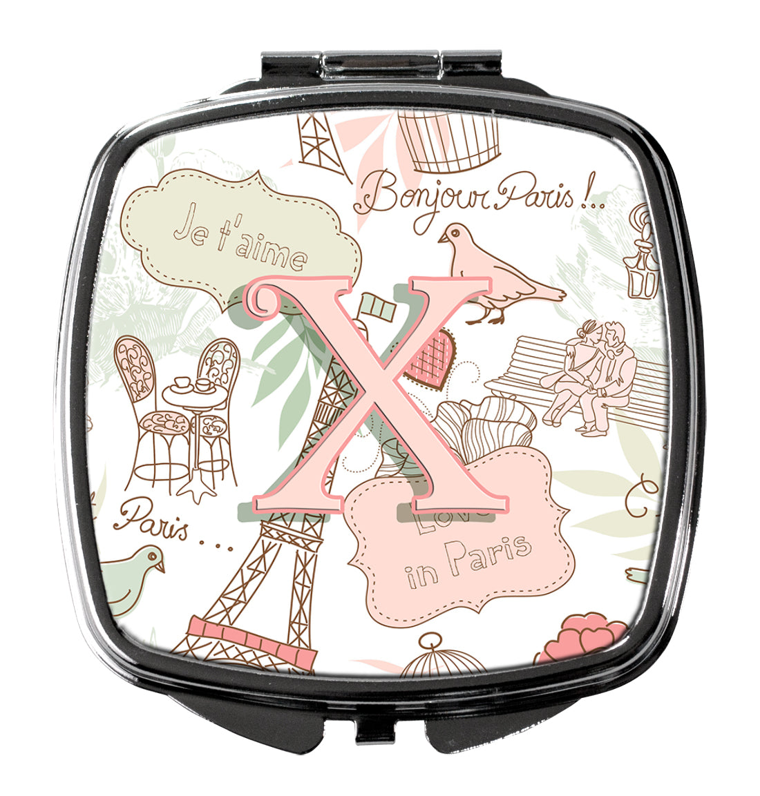 Caroline's Treasures Letter X Love in Paris Pink Compact Mirror – Stylish Purse Mirror with Artistic Covers CJ2002-XSCM