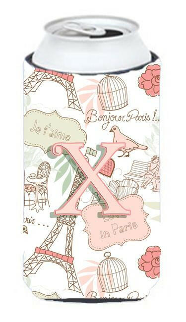 Letter X Love in Paris Pink Tall Boy Beverage Insulator Hugger CJ2002-XTBC by Caroline&#39;s Treasures