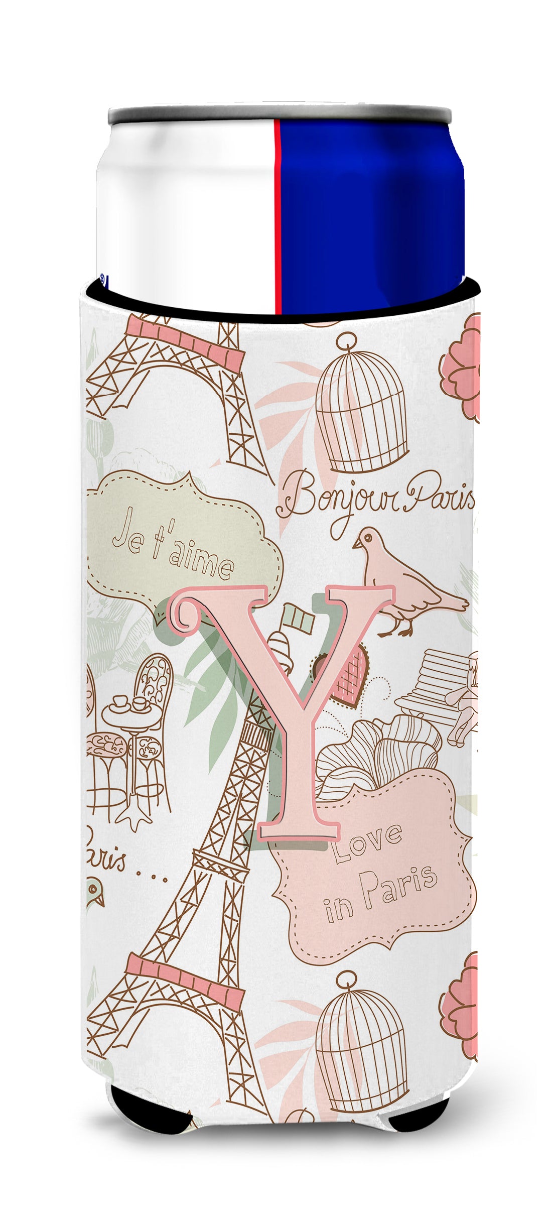 Letter Y Love in Paris Pink Ultra Beverage Isolateurs pour canettes minces CJ2002-YMUK