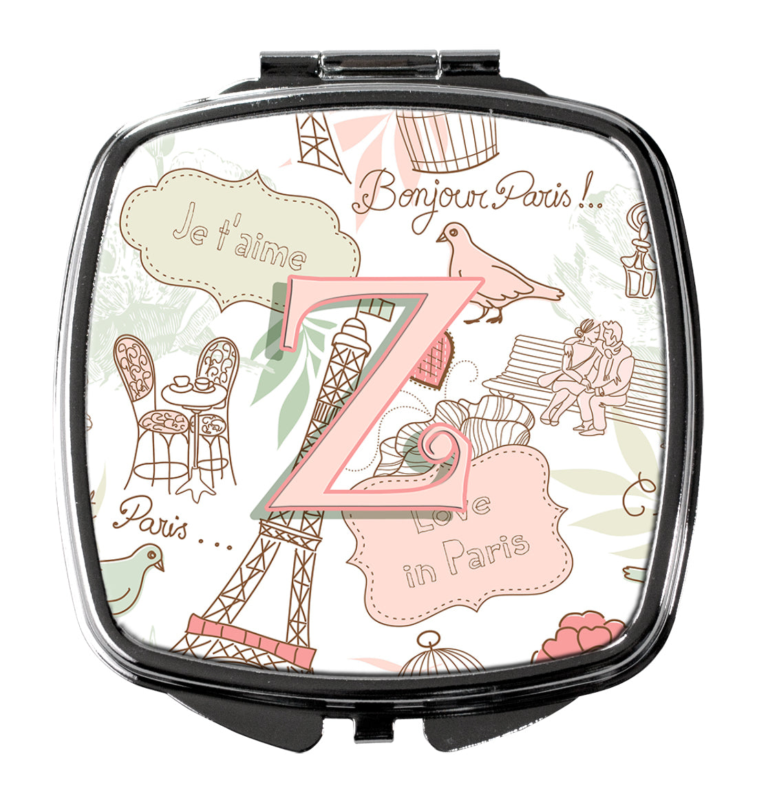 Letter Z Love in Paris Pink Compact Mirror CJ2002-ZSCM  the-store.com.