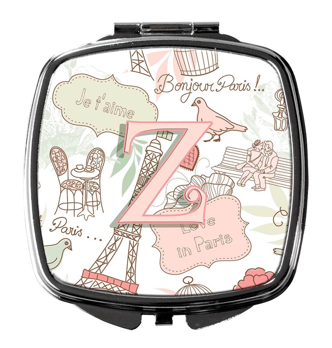 Caroline's Treasures Letter Z Love in Paris Pink Compact Mirror – Stylish Purse Mirror with Artistic Covers CJ2002-ZSCM