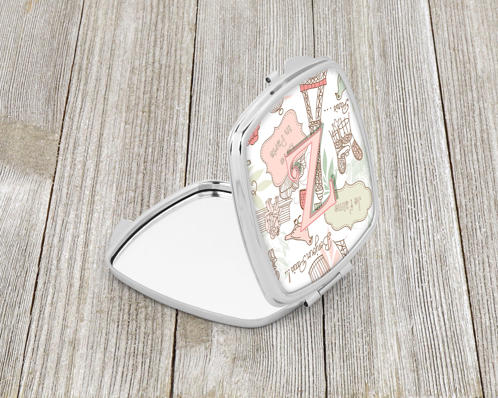 Caroline's Treasures Letter Z Love in Paris Pink Compact Mirror – Stylish Purse Mirror with Artistic Covers CJ2002-ZSCM