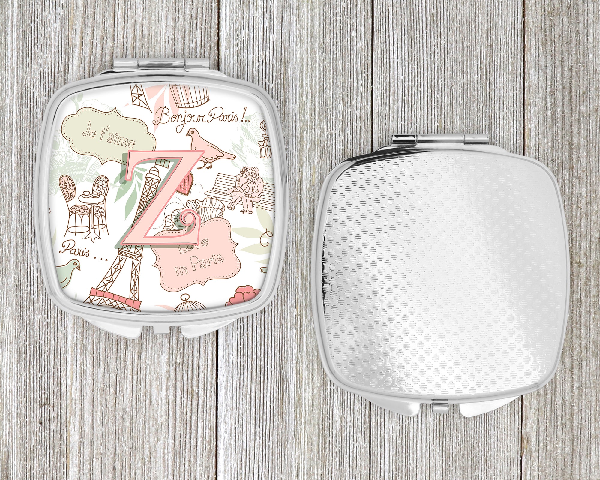 Caroline's Treasures Letter Z Love in Paris Pink Compact Mirror – Stylish Purse Mirror with Artistic Covers CJ2002-ZSCM