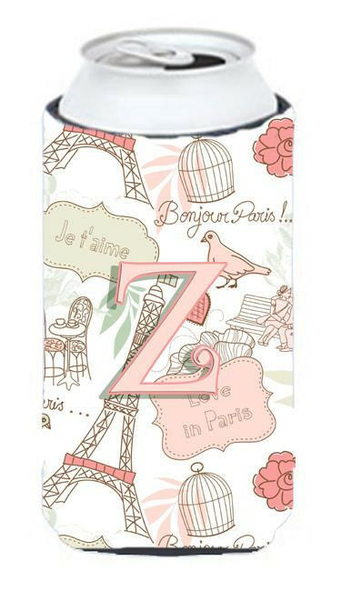 Letter Z Love in Paris Pink Tall Boy Beverage Insulator Hugger CJ2002-ZTBC by Caroline&#39;s Treasures