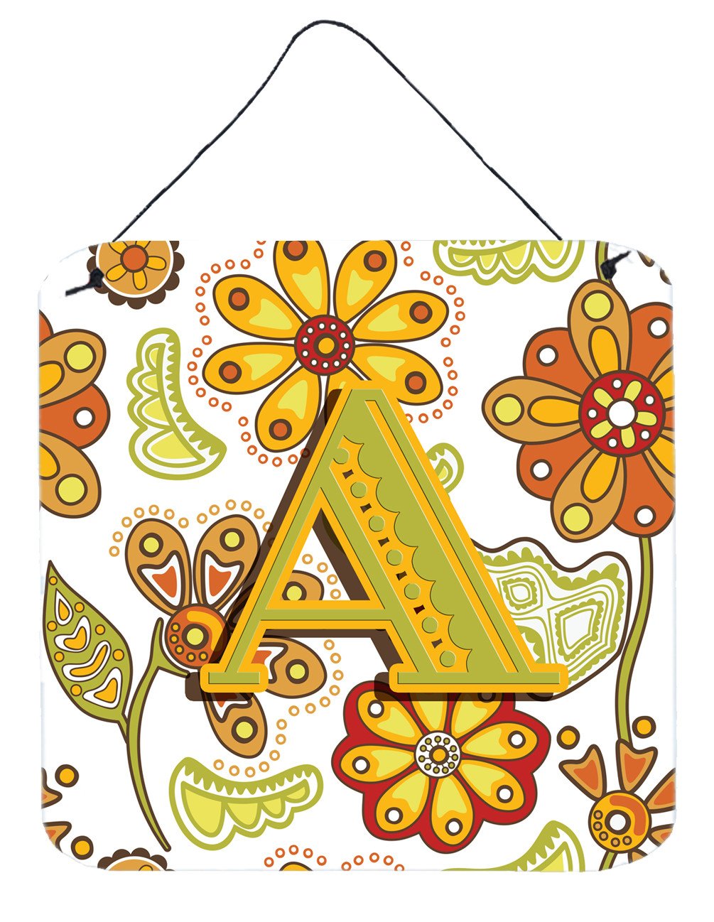 Letter A Floral Mustard and Green Wall or Door Hanging Prints CJ2003-ADS66 by Caroline's Treasures